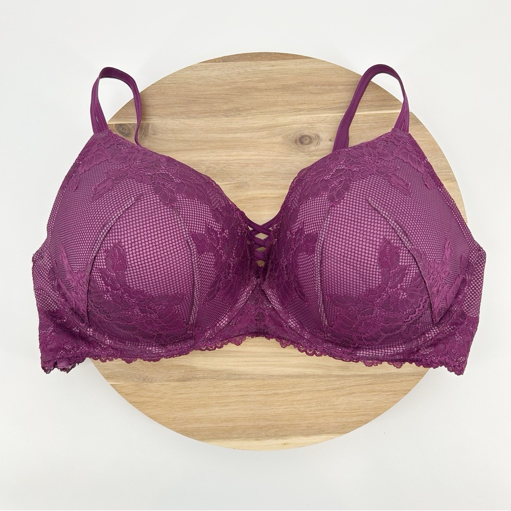 Torrid Purple Corset Crisscross Lace Push Up Plunge Bra Size 46DDD